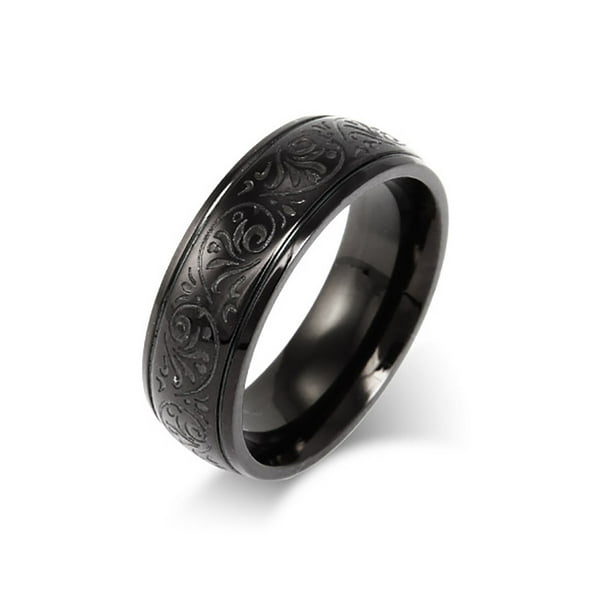Engraved Fish Hook Carved Size 11 Black Tungsten Stainless Steel Ring USA SELLER